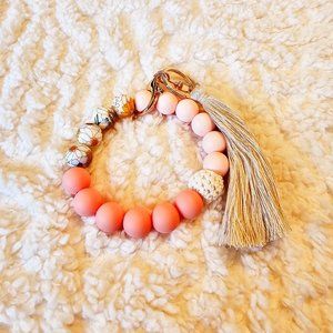 5/$25 Boho Flower Wristlet Keychain with Silicone Beads and Fringe Tassel